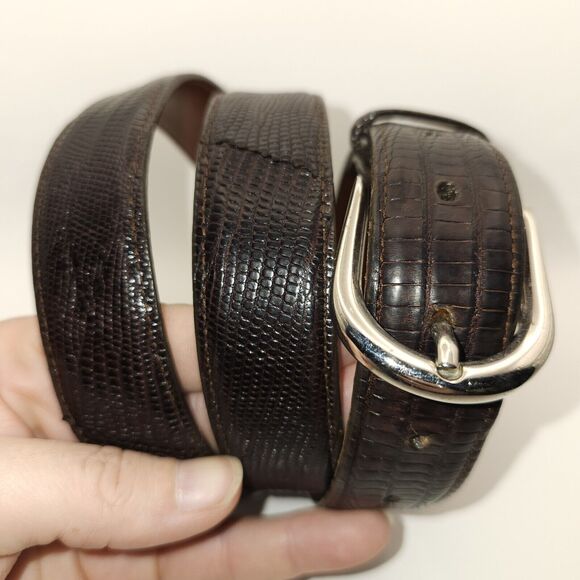 Genuine Lizard Belt Brown Men's Custom Changeable Silver Buckle USA 40 - Picture 1 of 11
